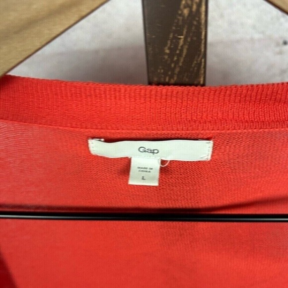 GAP orange cardigan sweater size L v-neck longer length long sleeve pockets - Picture 4 of 5